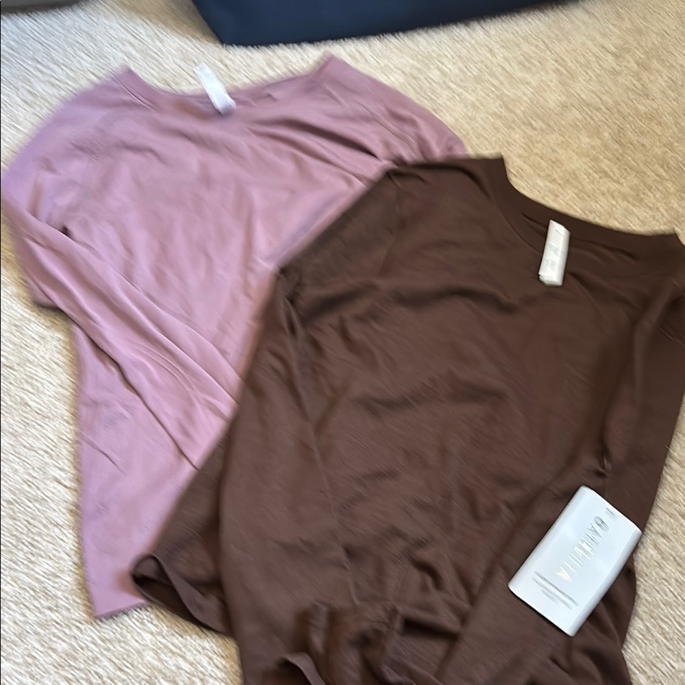 Pink and Brown Long Sleeve Tops